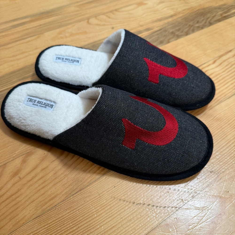 NWOT True Religion Gray Red Slippers Men 9-10‎